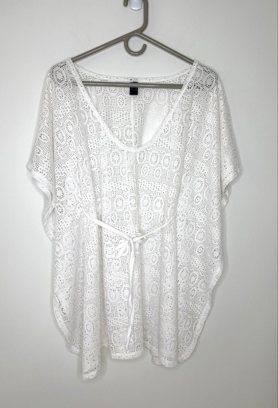 a.n.a. Crochet Open Knit Swim Cover Up Sz M Bat Wing Drawstring Beach Resort